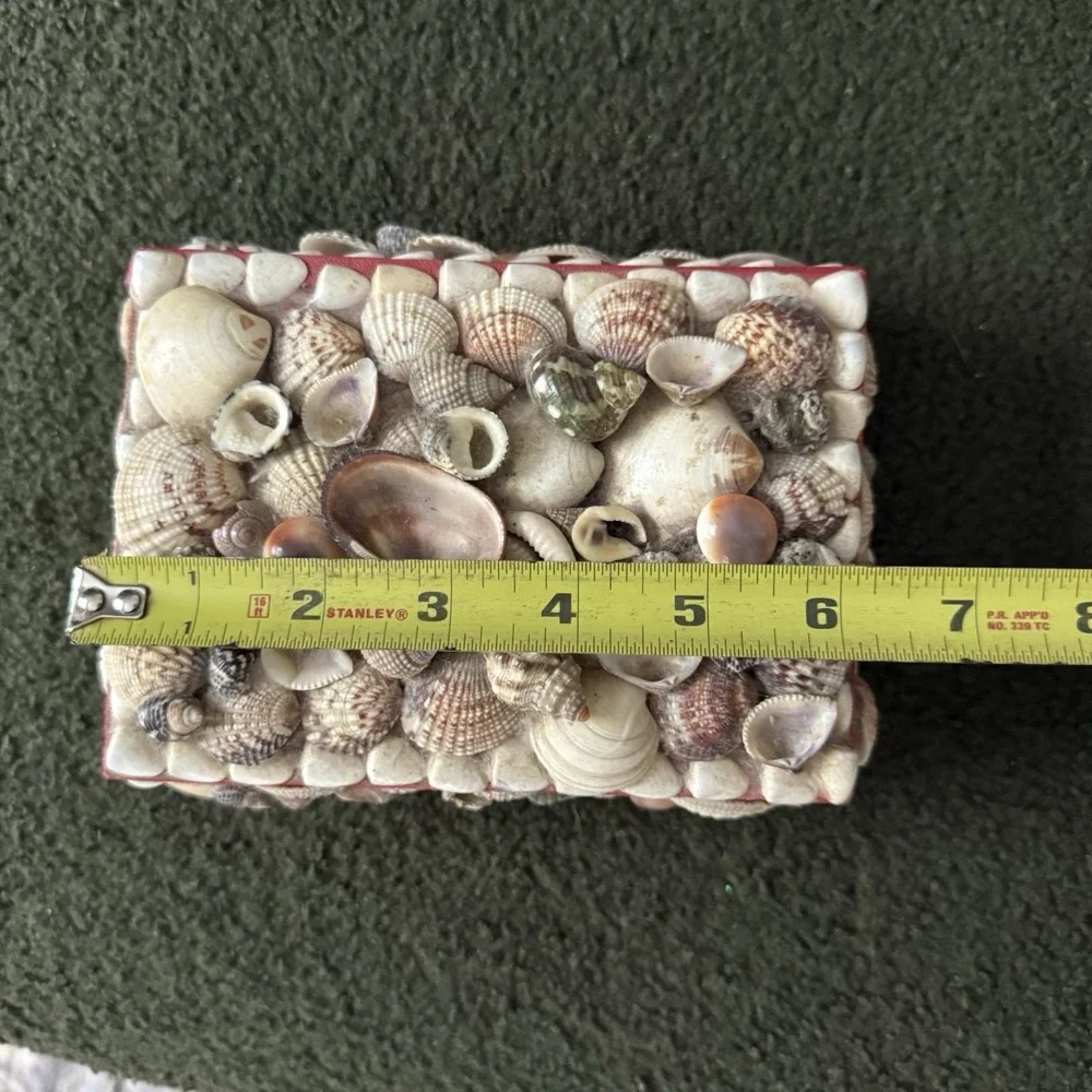 Vtg Seashell Jewelry Trinket Box Chest Decor Boho Nautical Handmade 6.5